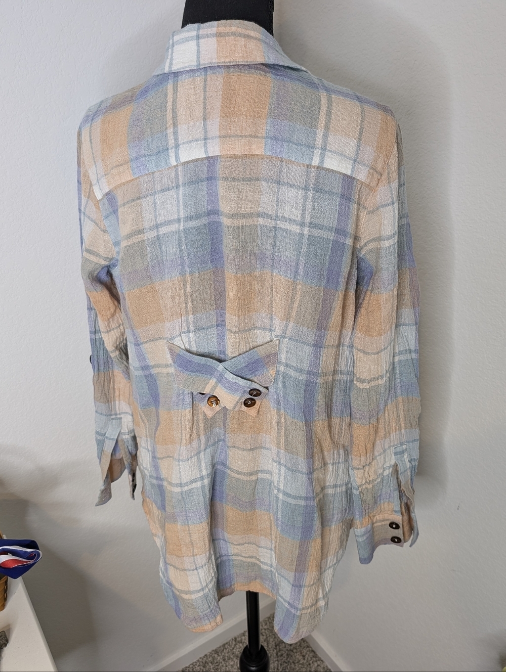 Soft Surroundings Rainbow Row Pastel Plaid Linen Shirt Medium - Picture 5 of 7